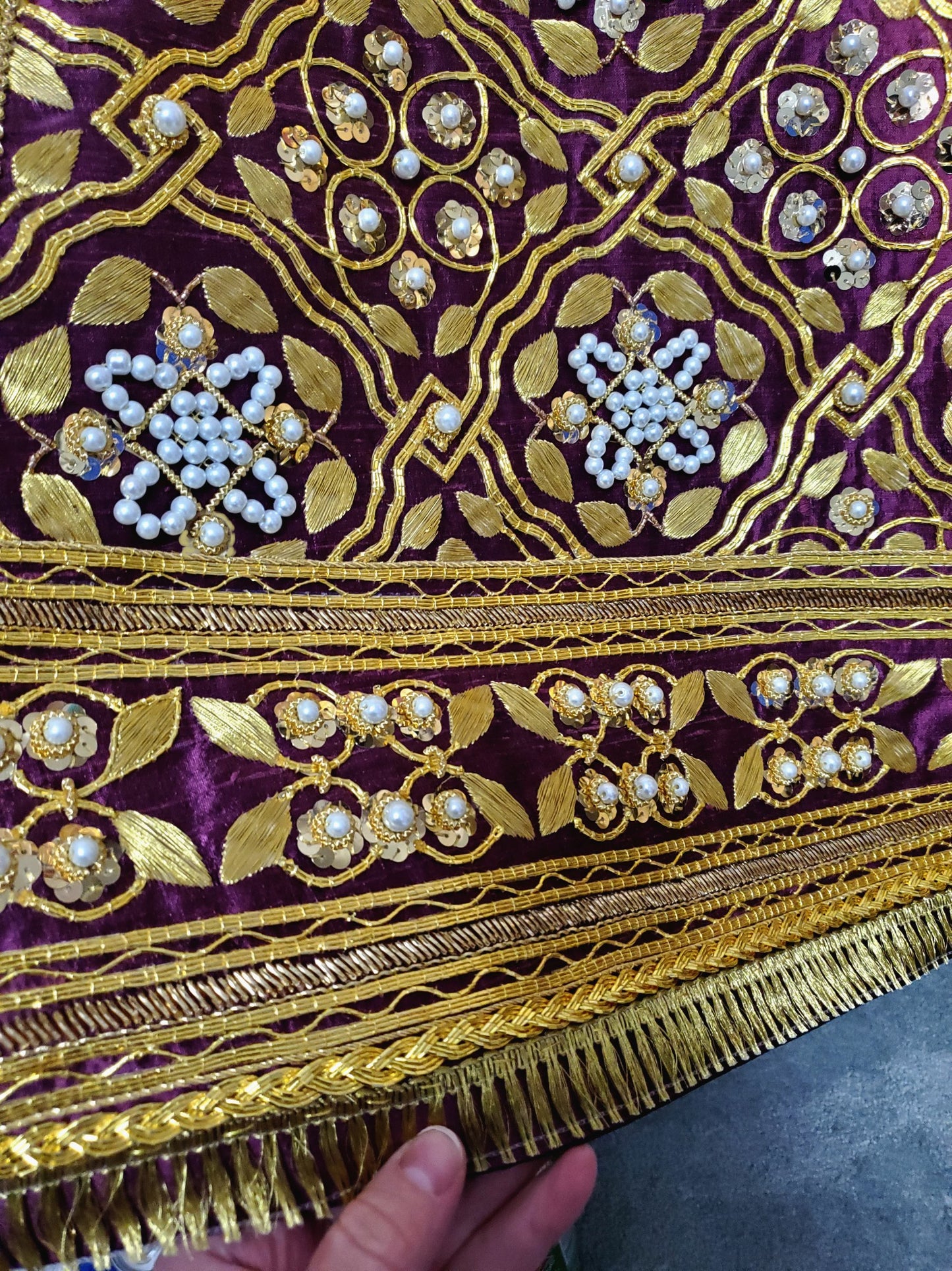 Hand Embroidered Tyrian Purple Bodice Front and Underskirt Panel