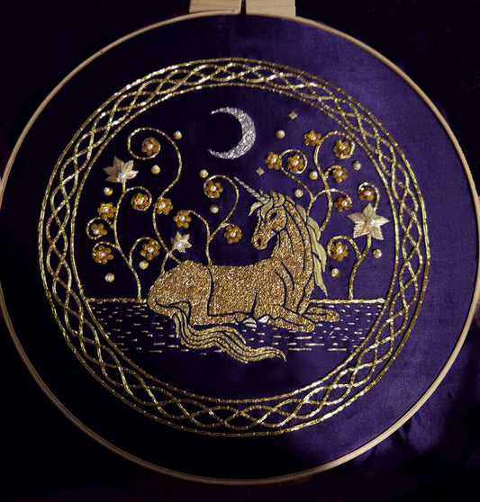 Golden Unicorn goldwork embroidery kit