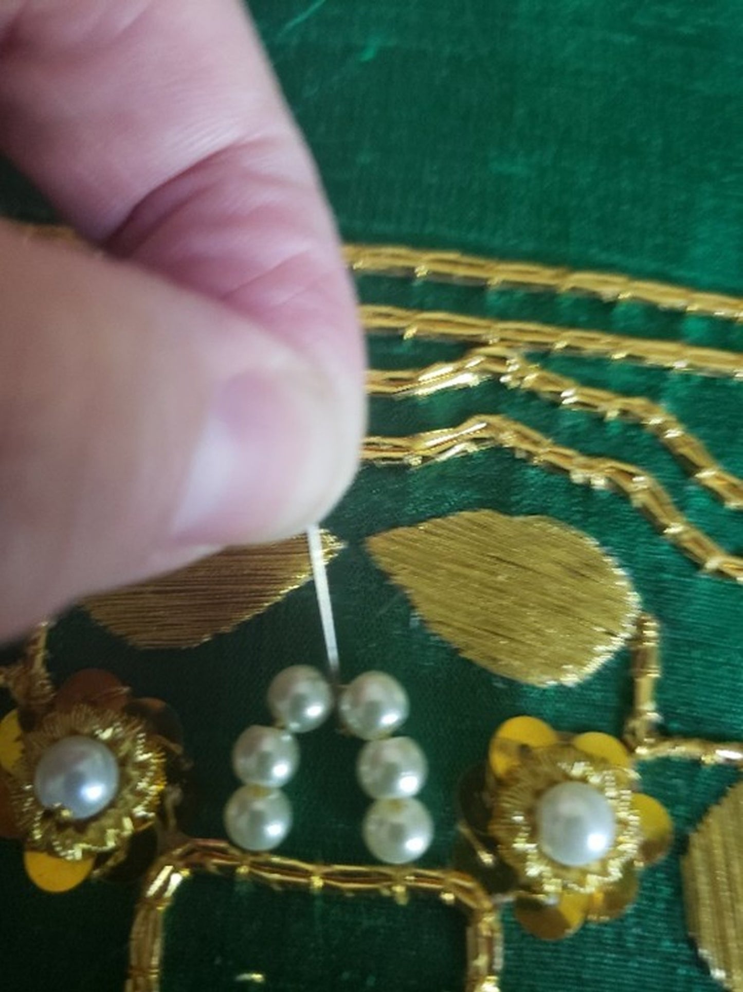 Flowers & Pearls Set of two Goldwork embroidery kits (black or green fabric)