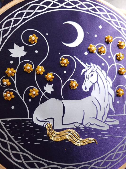 Golden Unicorn goldwork embroidery kit