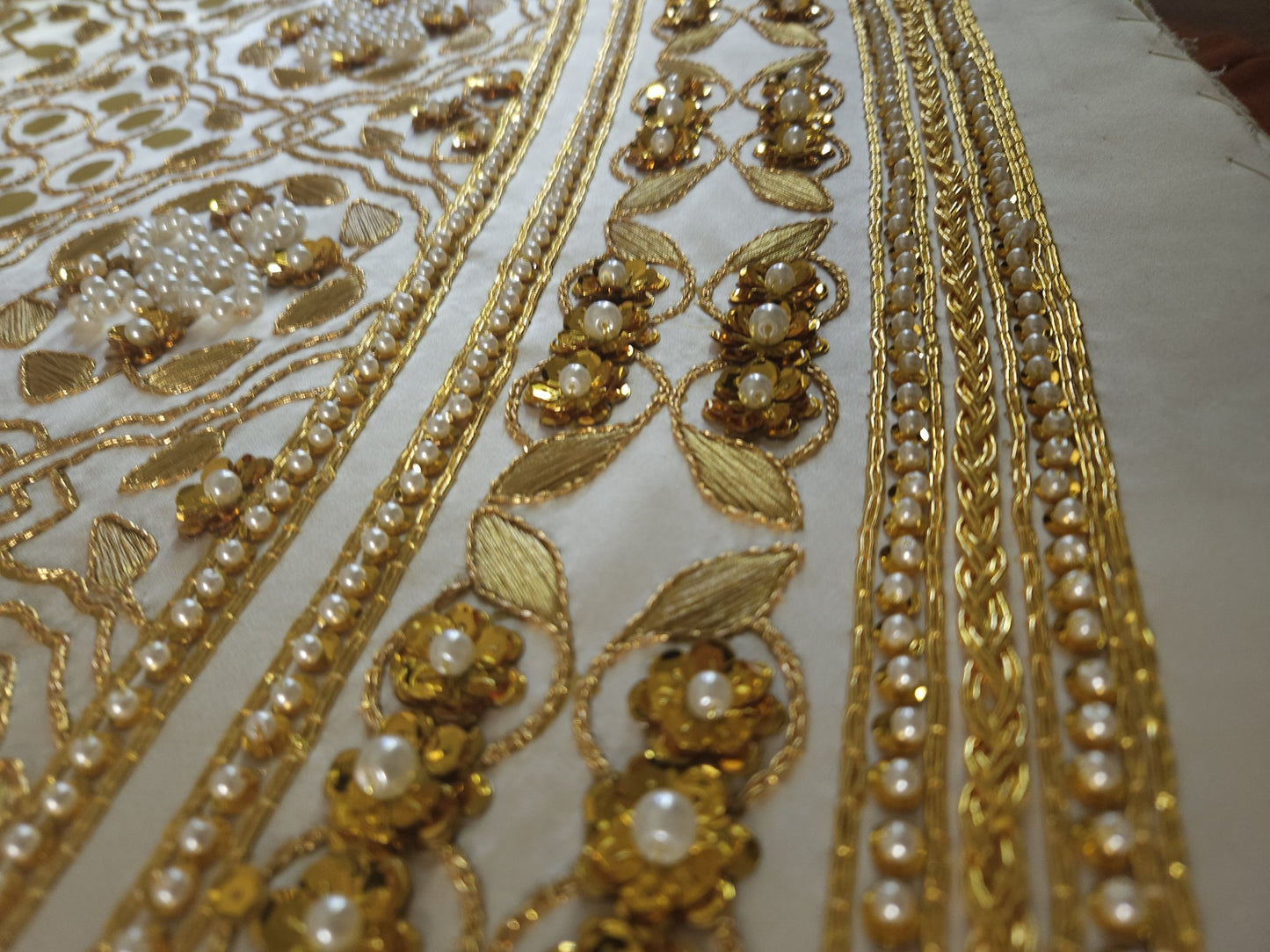 Queen Katherine Parr Underskirt – Ivory &amp; Gold Heavy Bridal Satin | Rare Double-Twist Goldwork | Collector’s Piece
