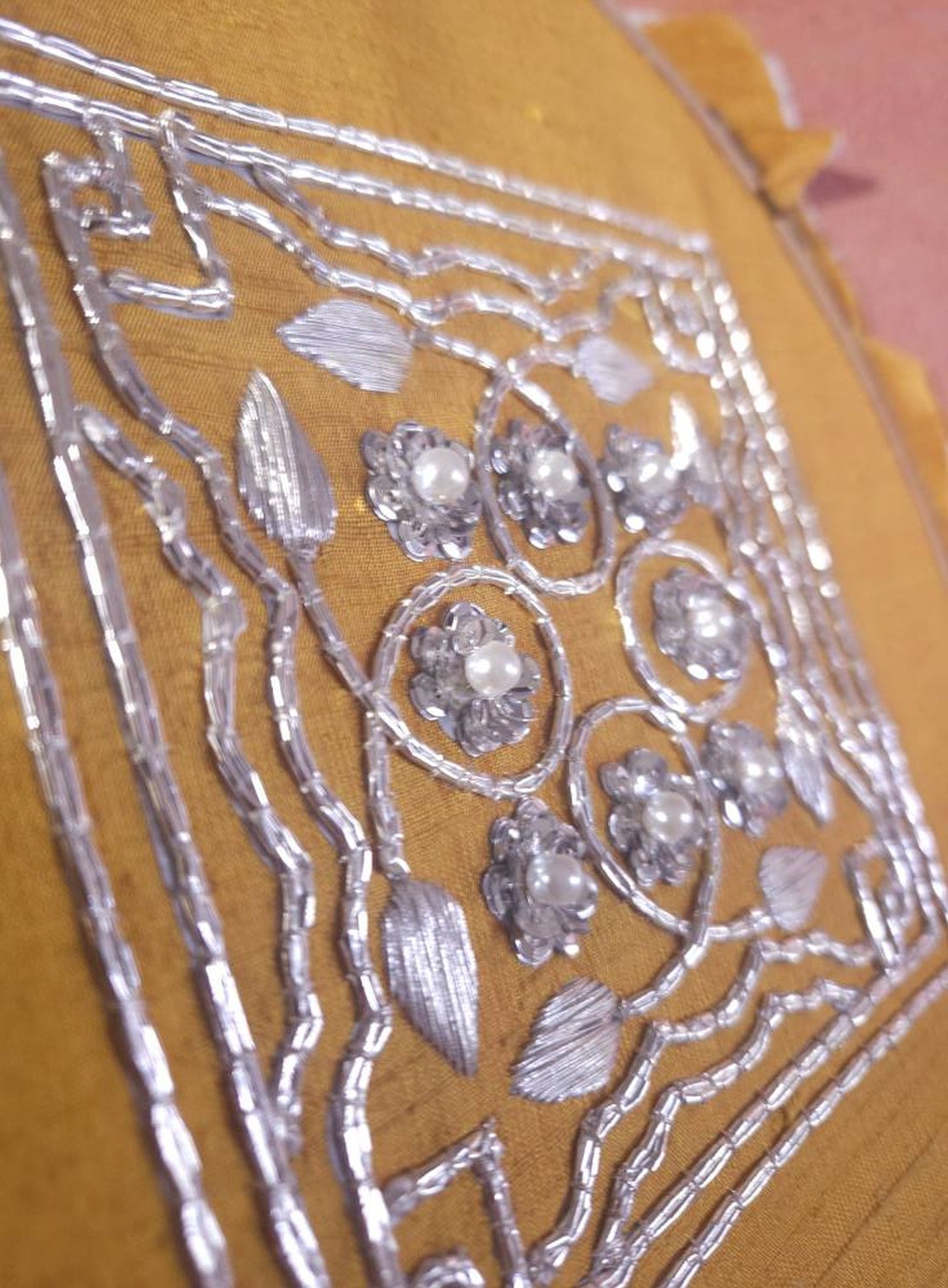 Flowers & Pearls Set of two Goldwork embroidery kits (black or green fabric)