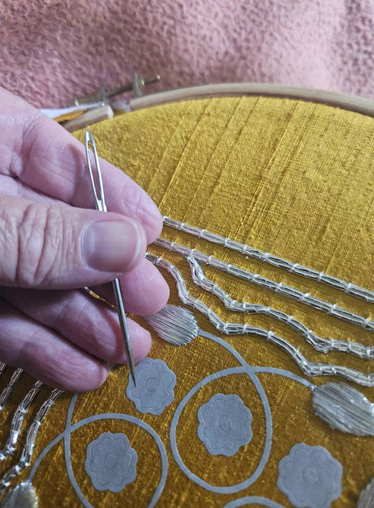 Flowers & Pearls Set of two Goldwork embroidery kits (black or green fabric)