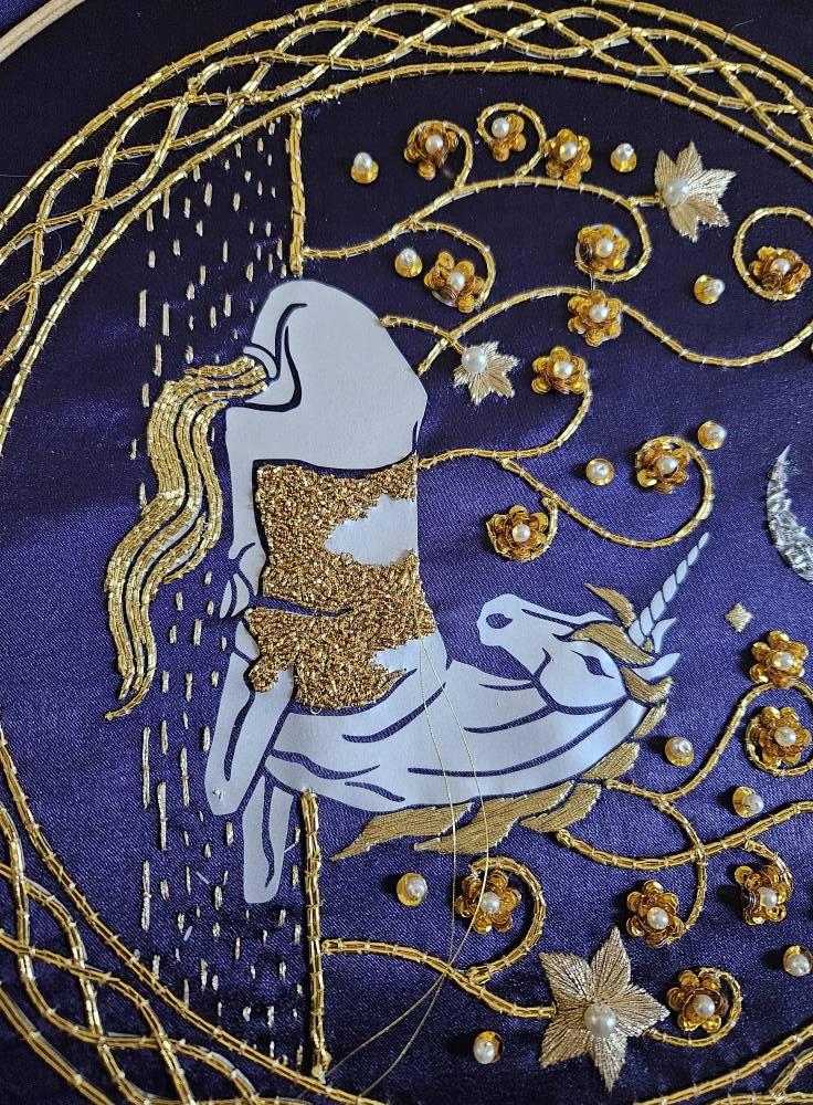 Golden Unicorn goldwork embroidery kit